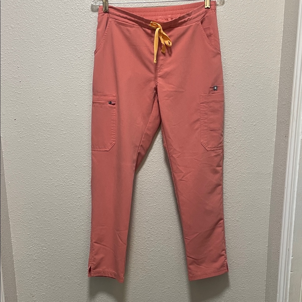 Figs Women's Coral Scrub Pants with Yellow Drawstring